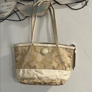 Coach Gold and Cream Signature Tote